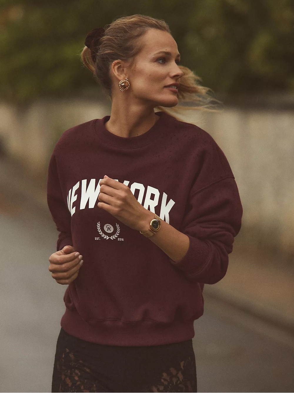 good american new york red crimson crewneck sweatshirt